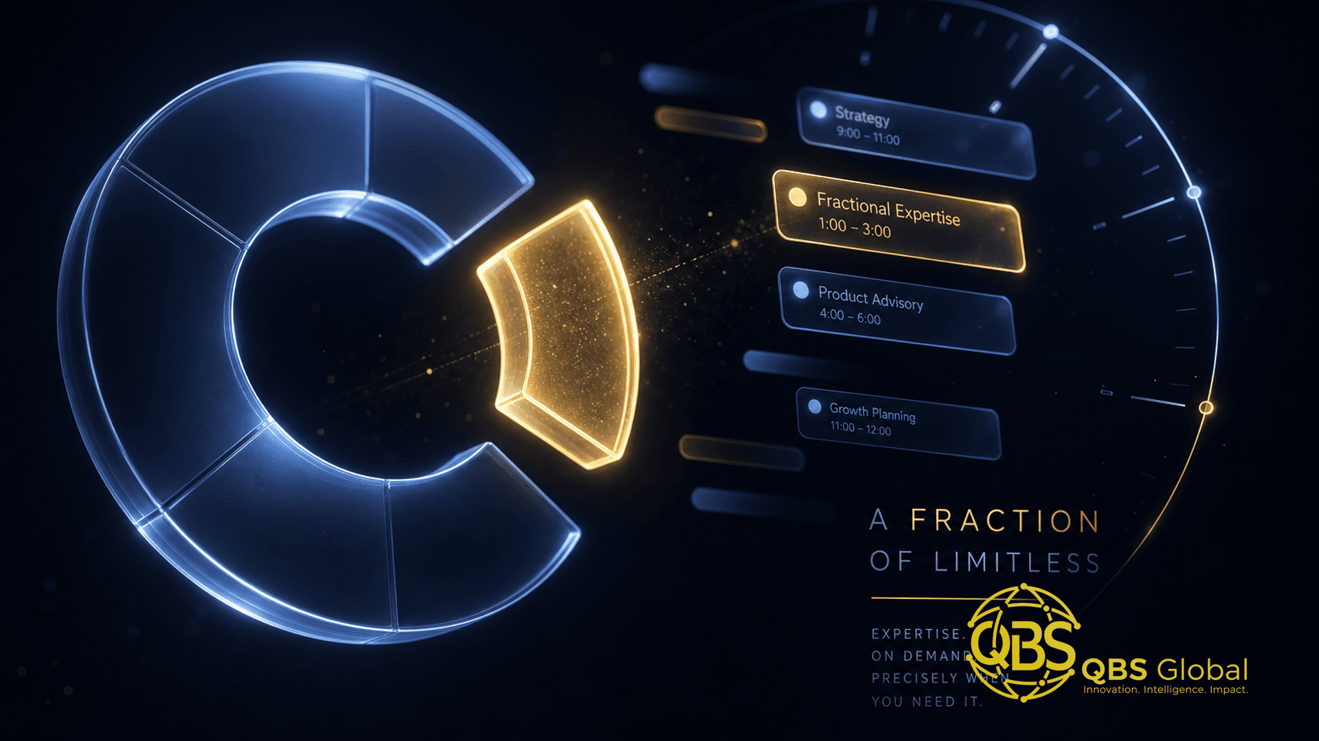 Abstract glowing segment separating from a ring, representing fractional on-demand expertise