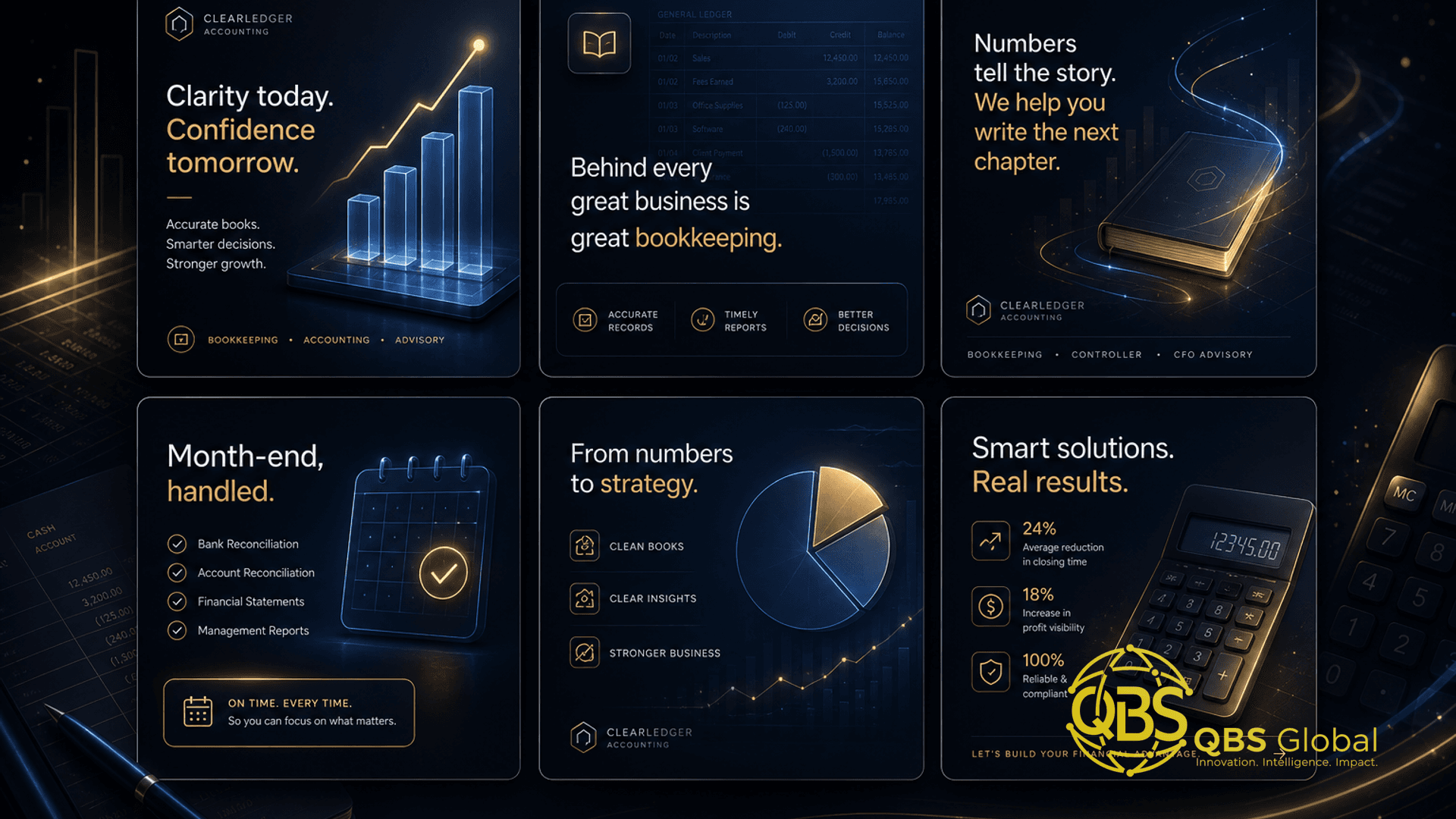 Abstract dark-navy and gold conceptual hero illustration for an article on social media for accounting firms