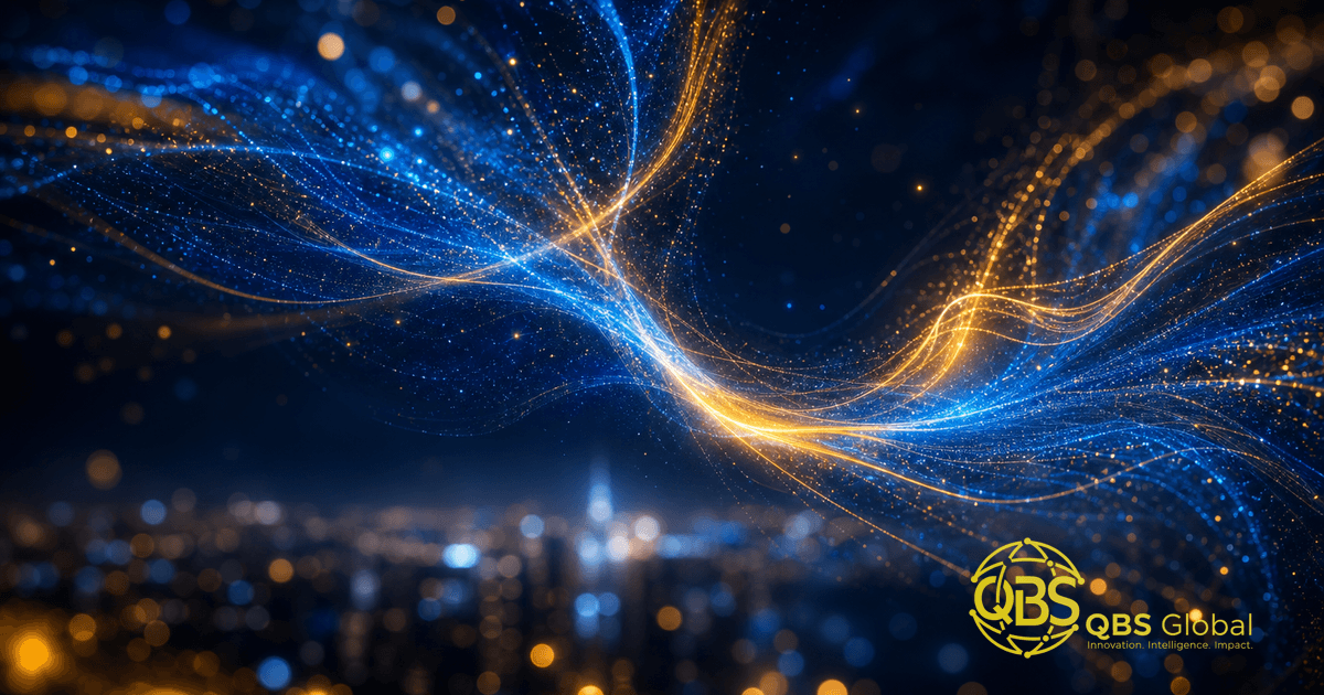 Flowing streams of light over a city at night, representing social media engagement