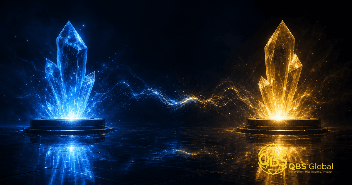 Two glowing crystalline forms facing each other, representing an ATS comparison